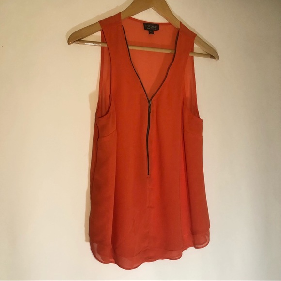 TOPSHOP SLEEVLESS SHEER BLOUSE TOP ZIP UP US 8 ORANGE - Picture 5 of 6
